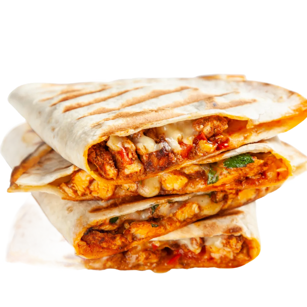 A view of chicken/beef quesadilla