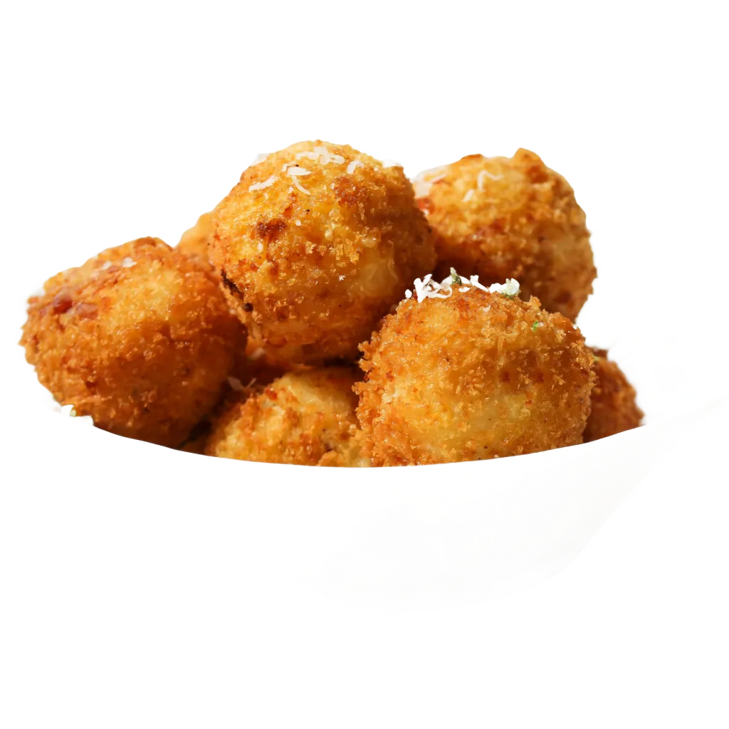 A bowl of white cheddar cheese balls