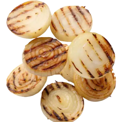 A n image of cookout grilled onions as a topping for hamburgers