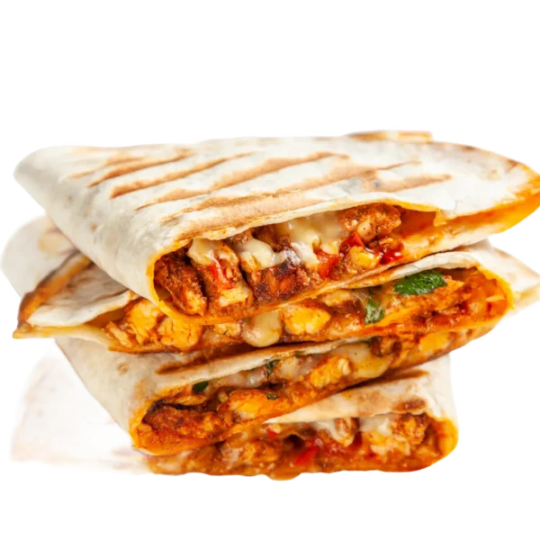 A view of chicken/beef quesadilla